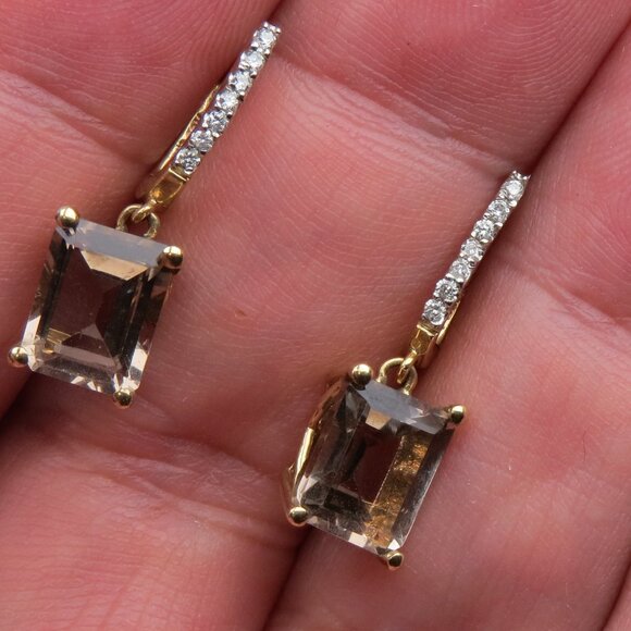 $2300 10k Yellow Gold 1/5ct Diamond & smoked quartzEarring